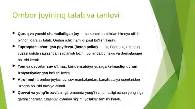 Sement va to'ldiruvchilarni omborlarga joylash 3