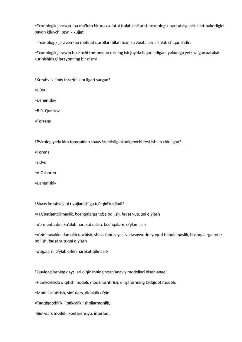 Psixologiyada kim tomonidan shaxs kreativligini aniqlovchi test ishlab chiqilgan? 3