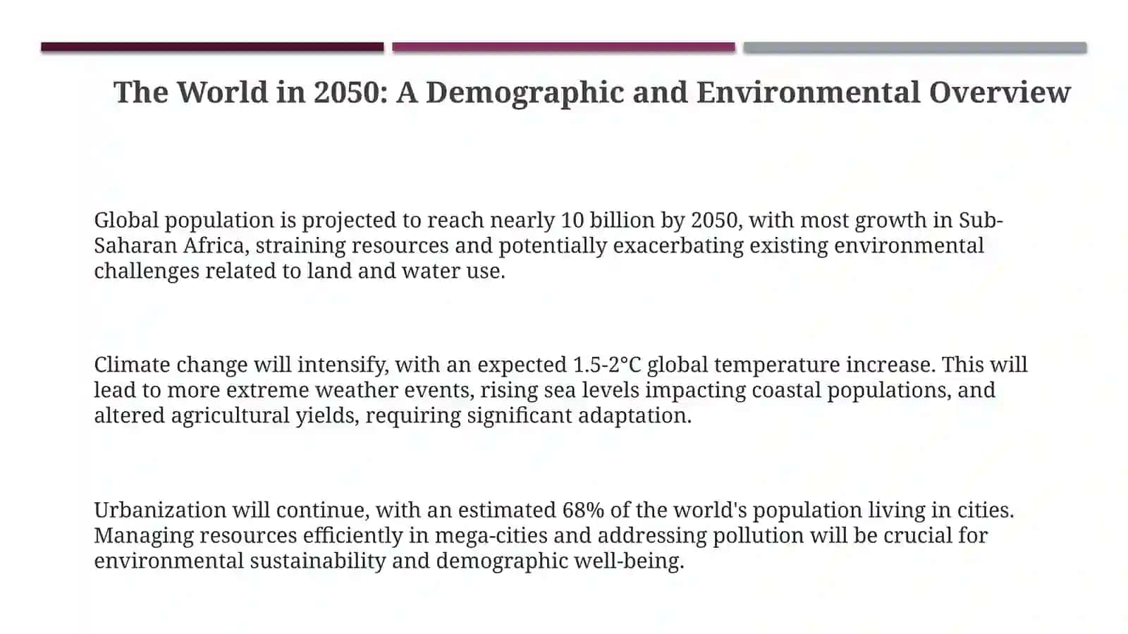 Our World in 2050: A Demographic and Environmental Overview 3