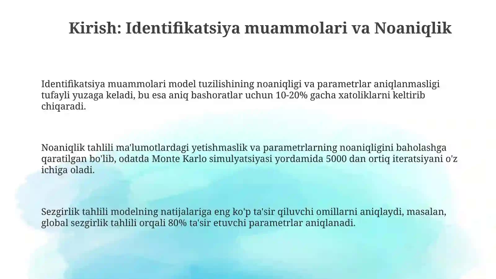 Identifikatsiya masalalari va modellarda noaniqlik va sezgirlik tahlili 3
