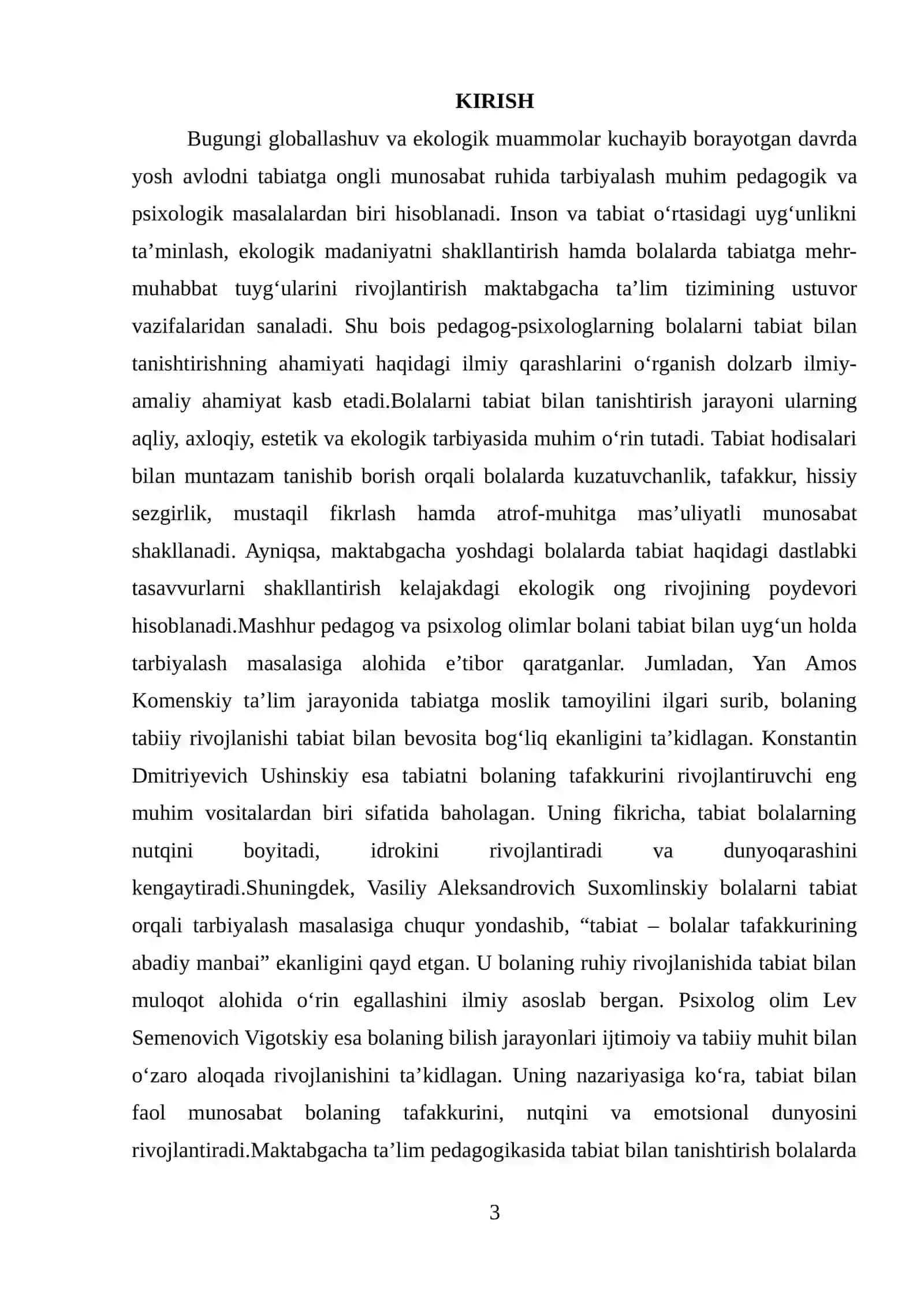 Pedagog-psixologlarning bolalarni tabiat bilan tanishtirishning ahamiyati haqidagi fikirlarini o‘rganish 3