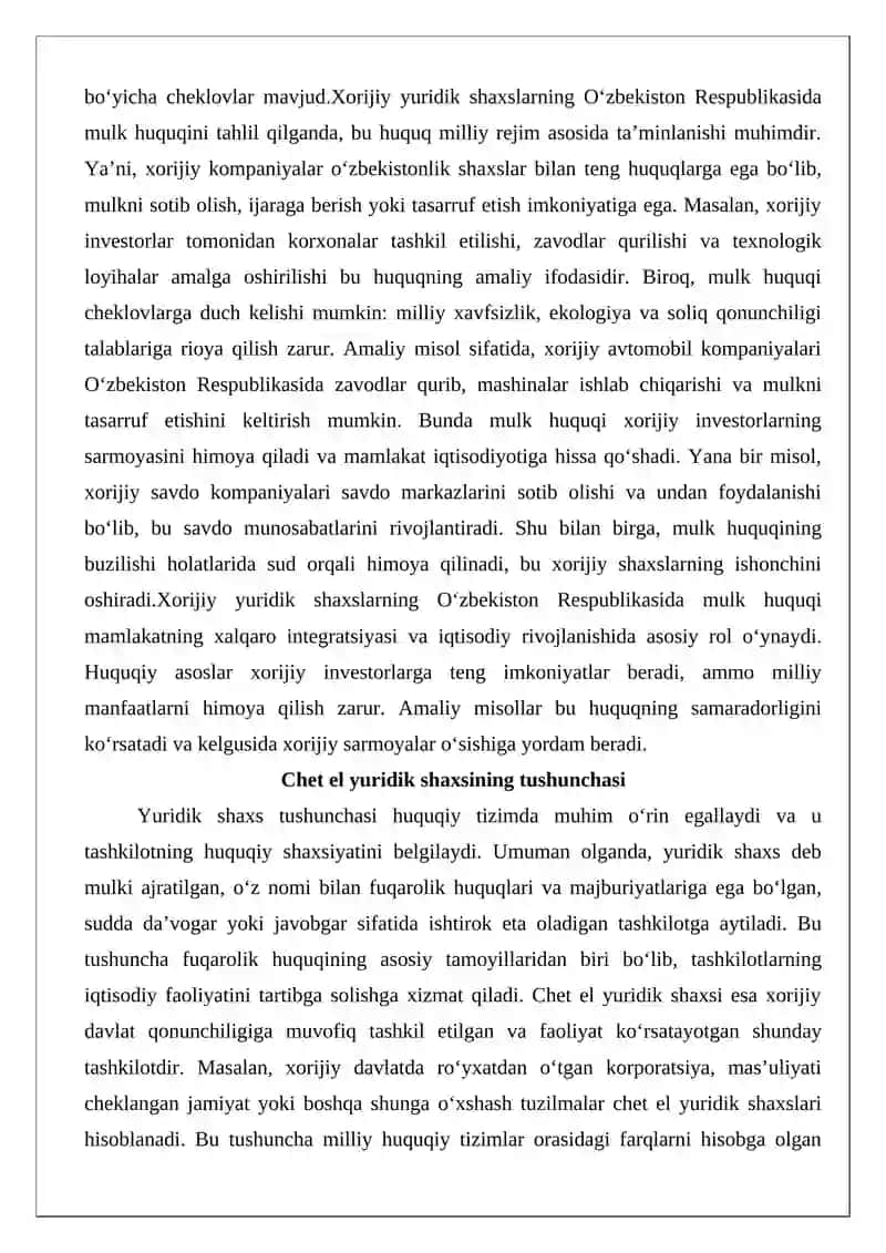Chet el yuridik shaxslarning O‘zbekiston Respublikasida mulk huquqi 3