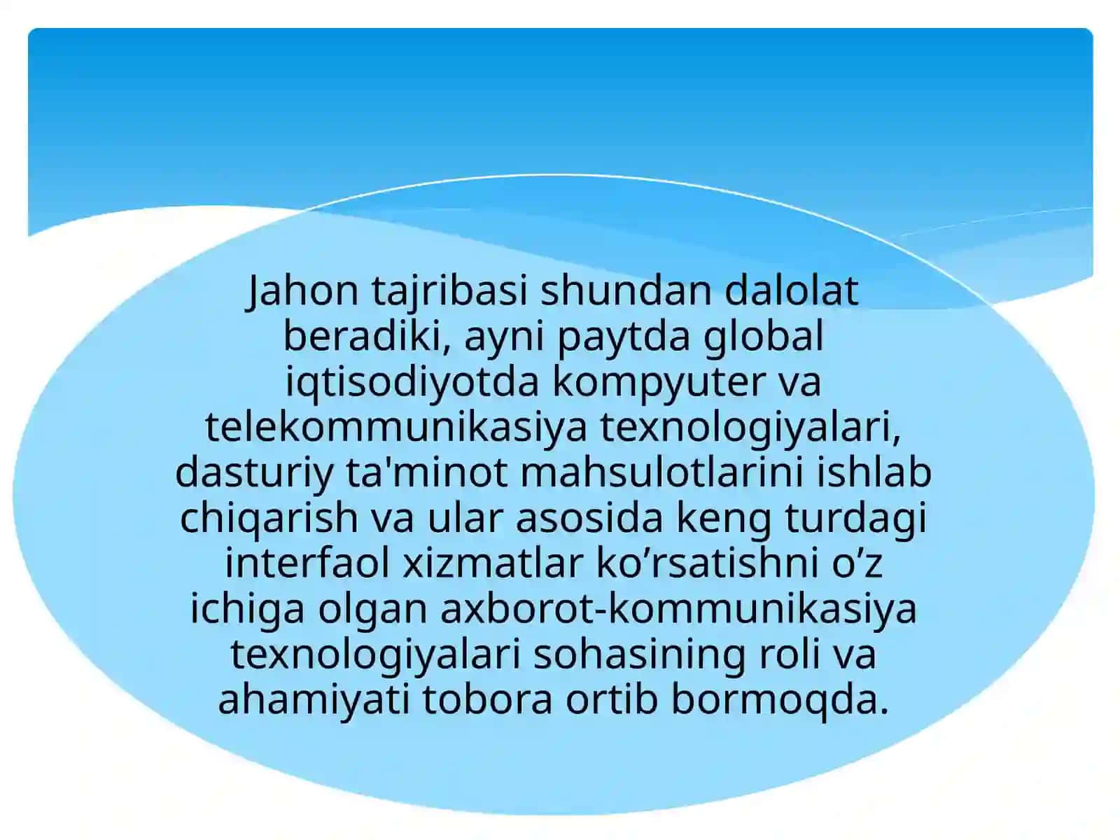IQTISODIYOTDA AXBOROT-KOMMUNIKATSION TEXNOLOGIYALAR VA TIZIMLAR FANIGA KIRISH 3