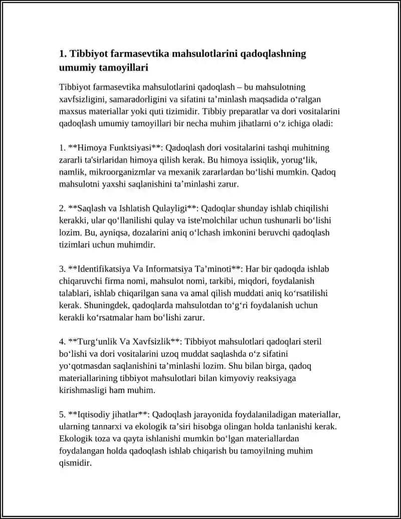 TIBBIYOT FARMASEVTIKA MAHSULOTINI QADOQLASH,DORI VOSITALARINI QADOQLASH TURLARI VA ULARNI SAQLASH TALABLARI 3