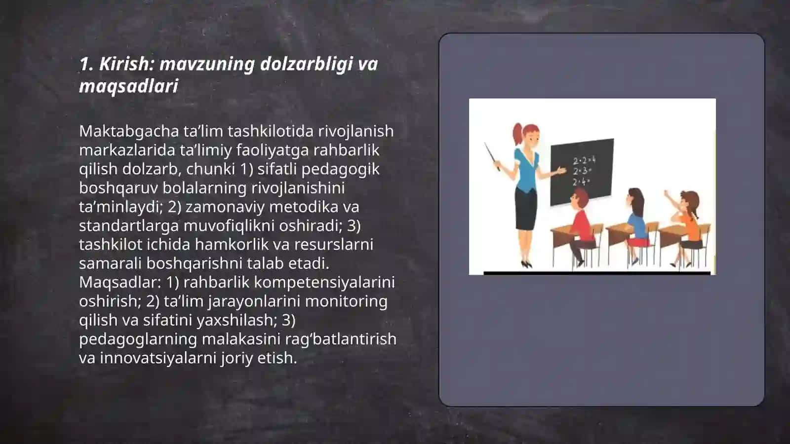 Maktabgacha taʼlim tashkilotida rivojlanish markazlarda taʼlimiy faoliyatga rahbarlik qilish 20 betlik slayd 3