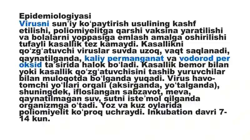 Poliomiyelit(yun. polios — kulrang va myelos — orqa miya) 3