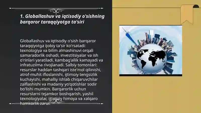 Barqaror taraqqiyotni ta’minlashda globallashuvning ijobiy va salbiy yònalishlari 3