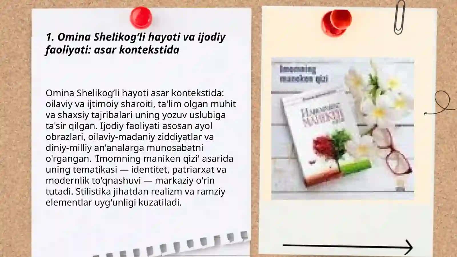 Omina Shelikogʻli - Imomning maniken qizi asari tahlili 3