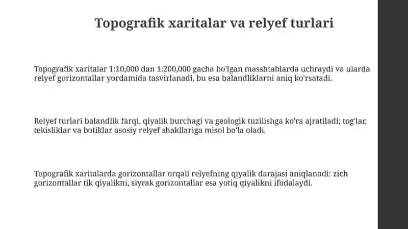 Topografik kartalardan foydalanib relyef turlari va shakllarini aniqlash 3
