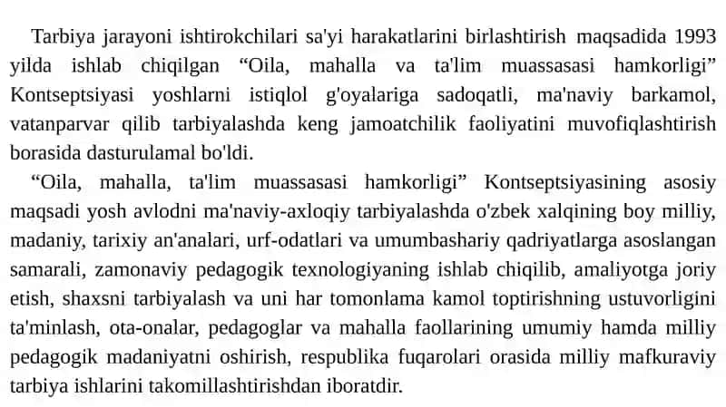 Oila, mahalla va ta'lim muassasasi hamkorligi va unda shaxs tarbiyasiga katta ta'sir ko'rsatuvi 3