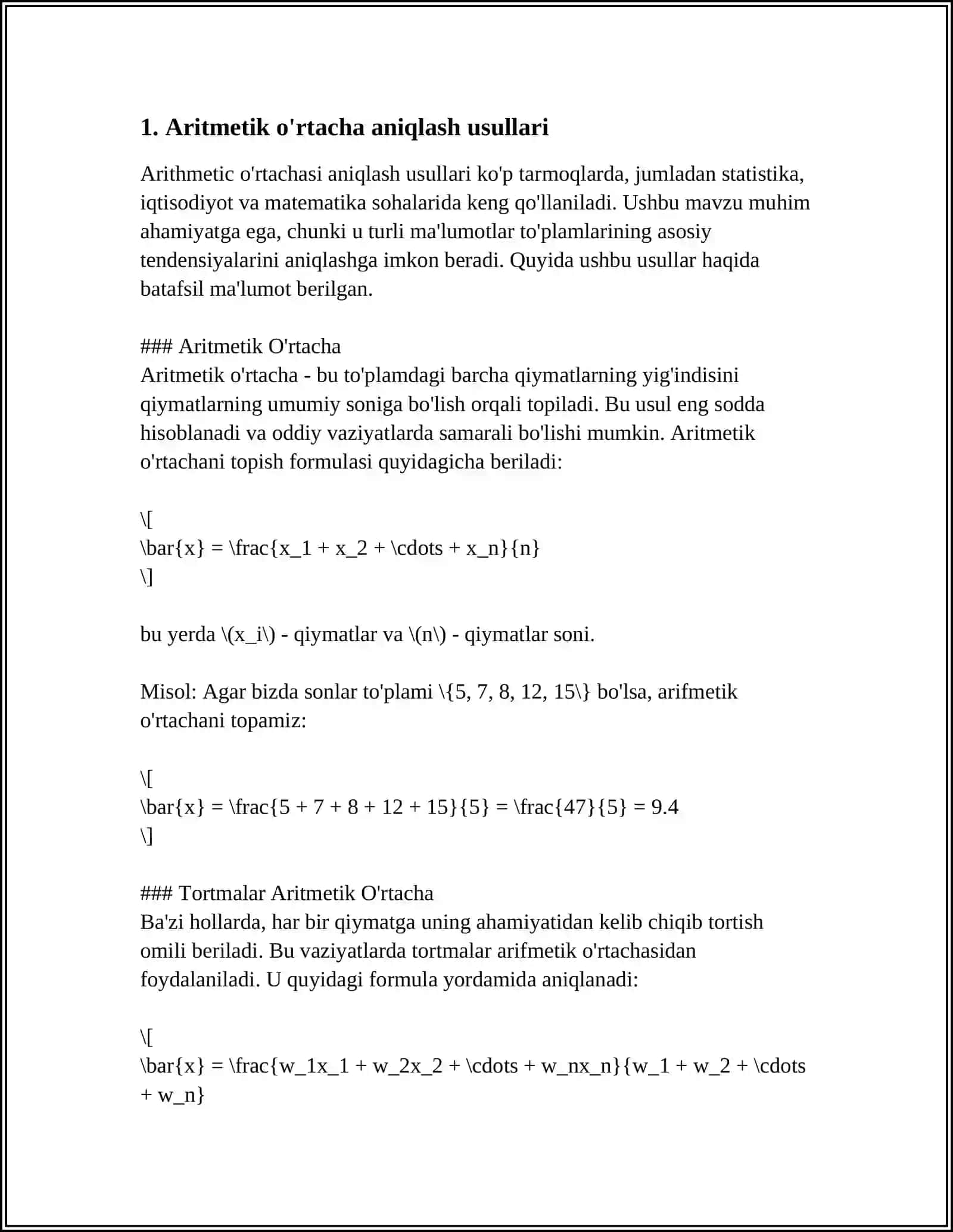 STATISTIKA FANIDAN ARIFMETIK O'RTACHA XOSSALARI 3