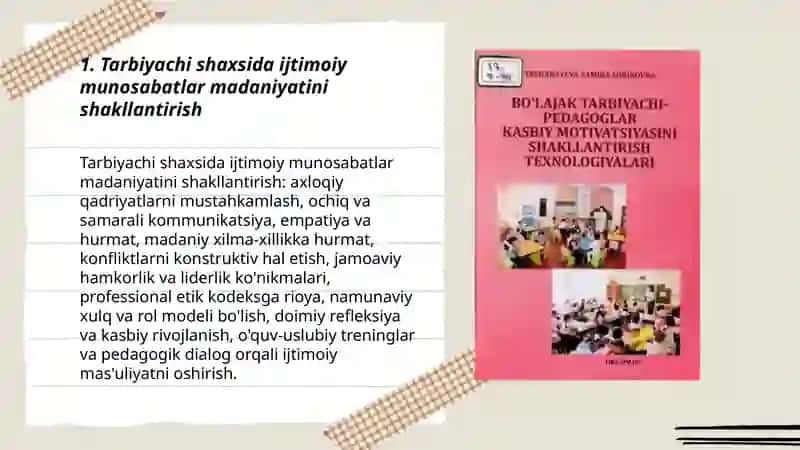 Tarbiyachi shaxsida ijtimoiy munosabatlarni rivojlantirishga oid kasbiy kompetentlikni rivojlantirish 3