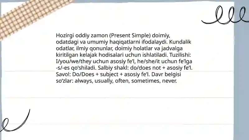 Hozirgi oddiy zamon (Present Simple) 3