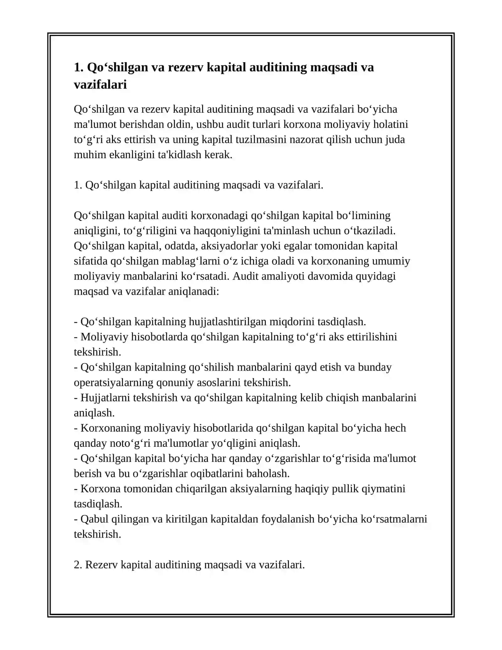 QO‘SHILGAN VA REZERV KAPITALI AUDITINI O‘TKAZISH TARTIBI 3