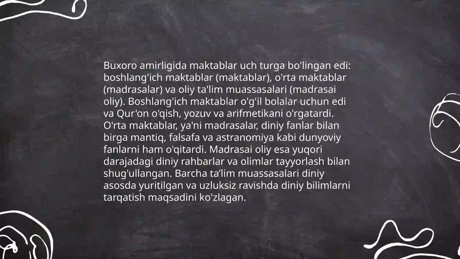 Buxoro amirligi, Qoʻqon xonligi va Xiva xonliklarida taʼlim-tarbiya 3