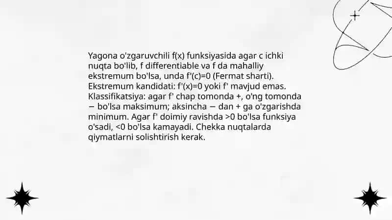 Geometrik, fizik, iqtisodiy mazmunli ekstrimal masalalarni yechishda differensial hisob usullari 3