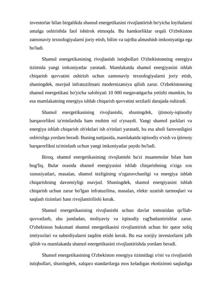Shamol energetikaisning O'zbekiston energio tizimidagi ahamiyati. 3