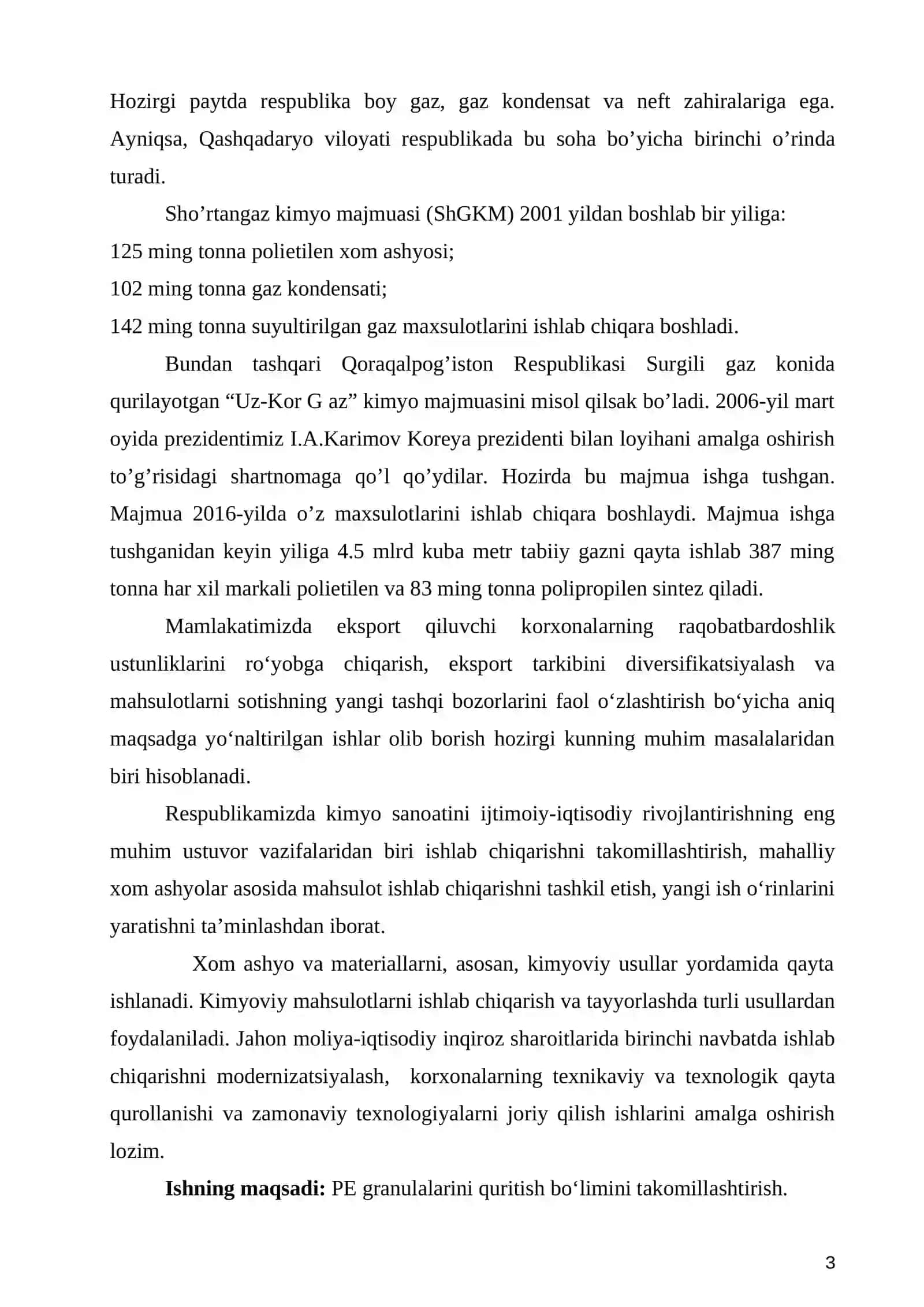 Polietilen granulalarini quritish bo‘limini takomillashtirish. 3