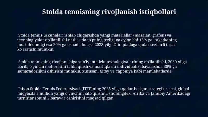 Stol tennisi o‘yining tarixi, qoidalari, texnikasi va taktikasining tasnifi 3