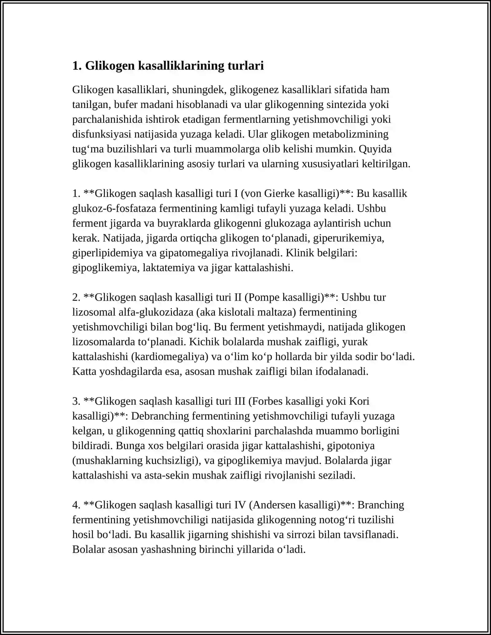 GLIKOGEN KASALLIKLARI. (GLIKOGENOZ VA AGLIKOGENOZLAR) 3