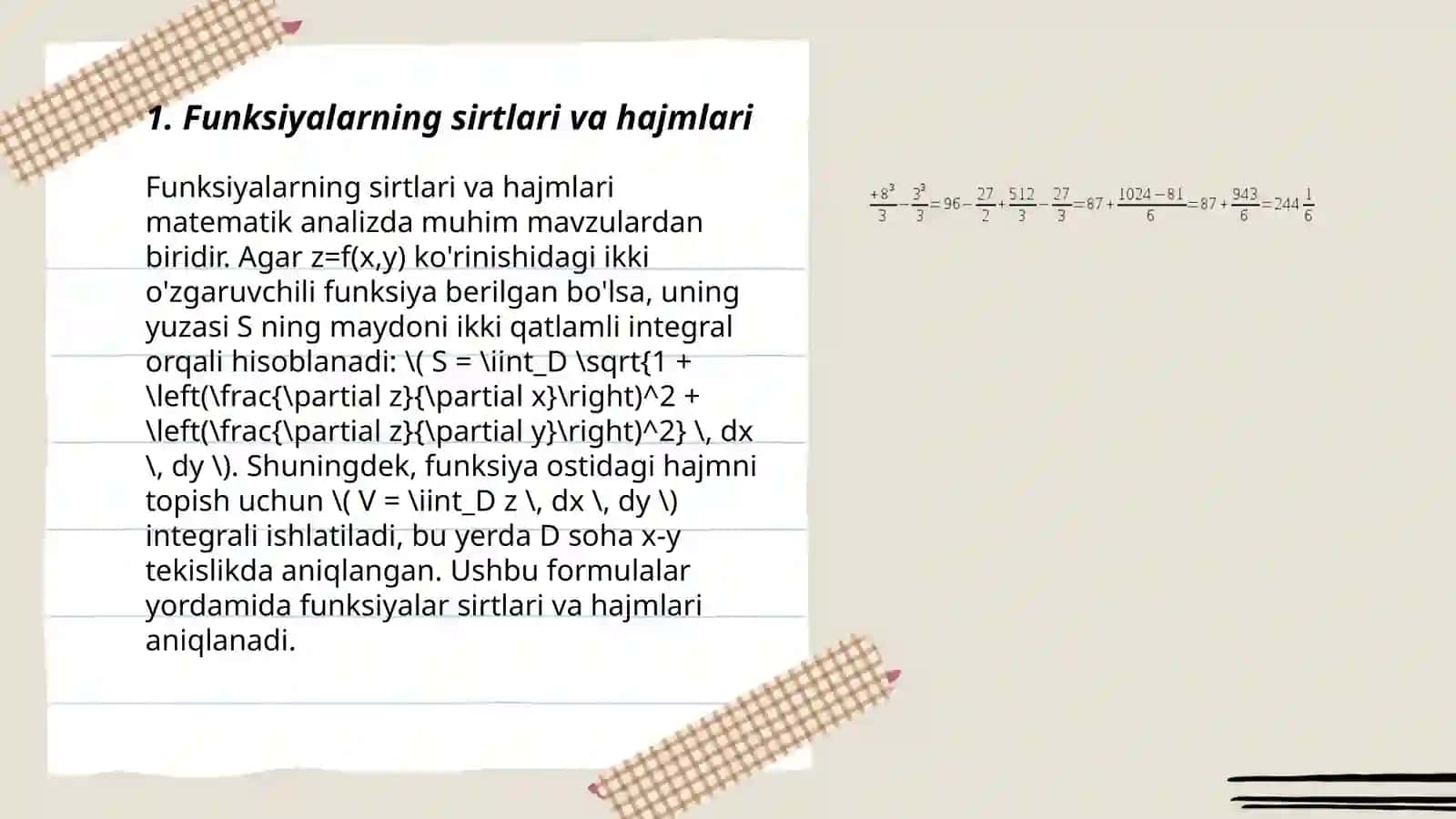 Ikki oʻlchovli integralning tatbiqlari 3