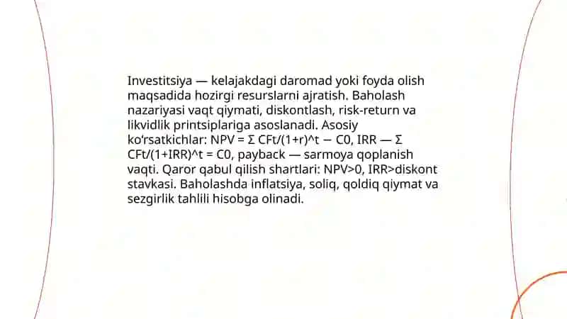 INVESTITSIYALARNI BAHOLASH 3