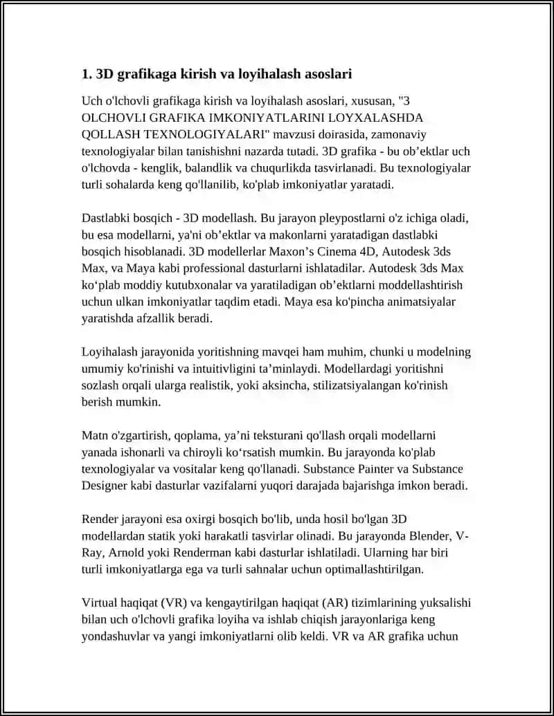 3 OLCHOVLI GRAFIKA IMKONIYATLARINI LOYXALASHDA QOLLASH TEXNALOGIYALARI 3