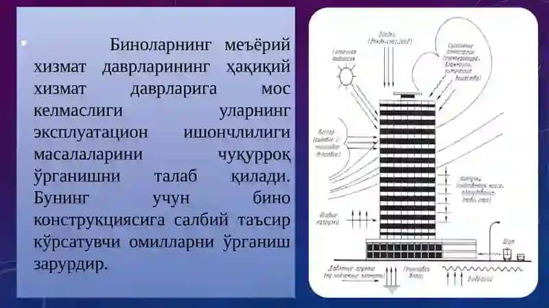 Бино ва иншоотлар конструкцияларига салбий таъсир этувчи омиллар 3