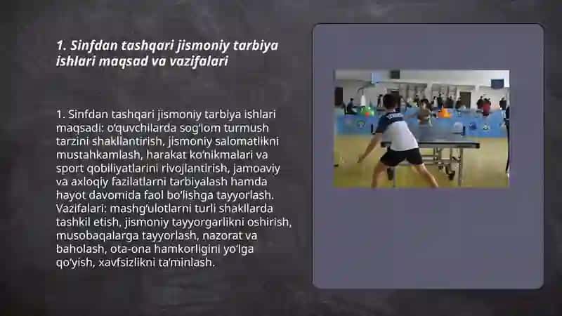 Sinfdan tashqari olib boriladigan jismoniy tarbiya ishlariga tavsif 3