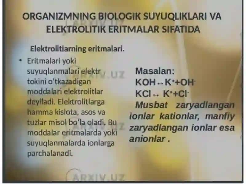 Organizmning biologik suyuqliklari va elektrolitik eritmalar sifatida 3