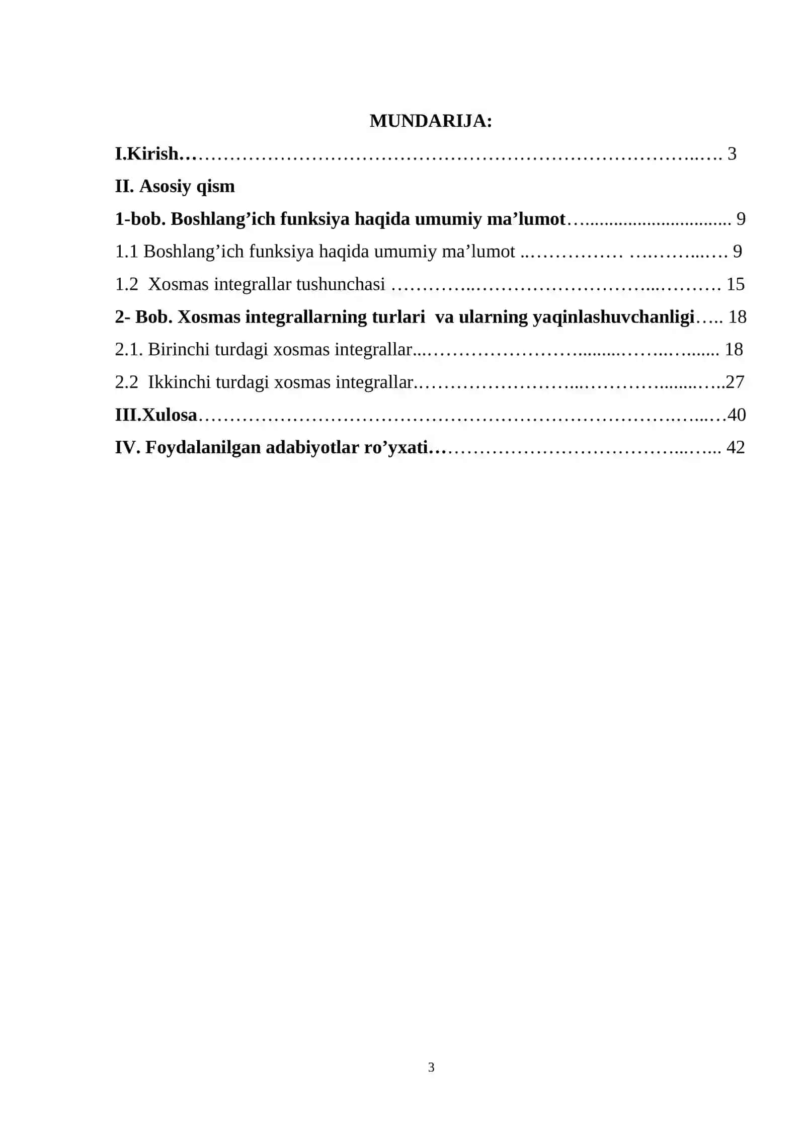 Xosmas integrallar va ularni yaqinlashuvchanligi 3