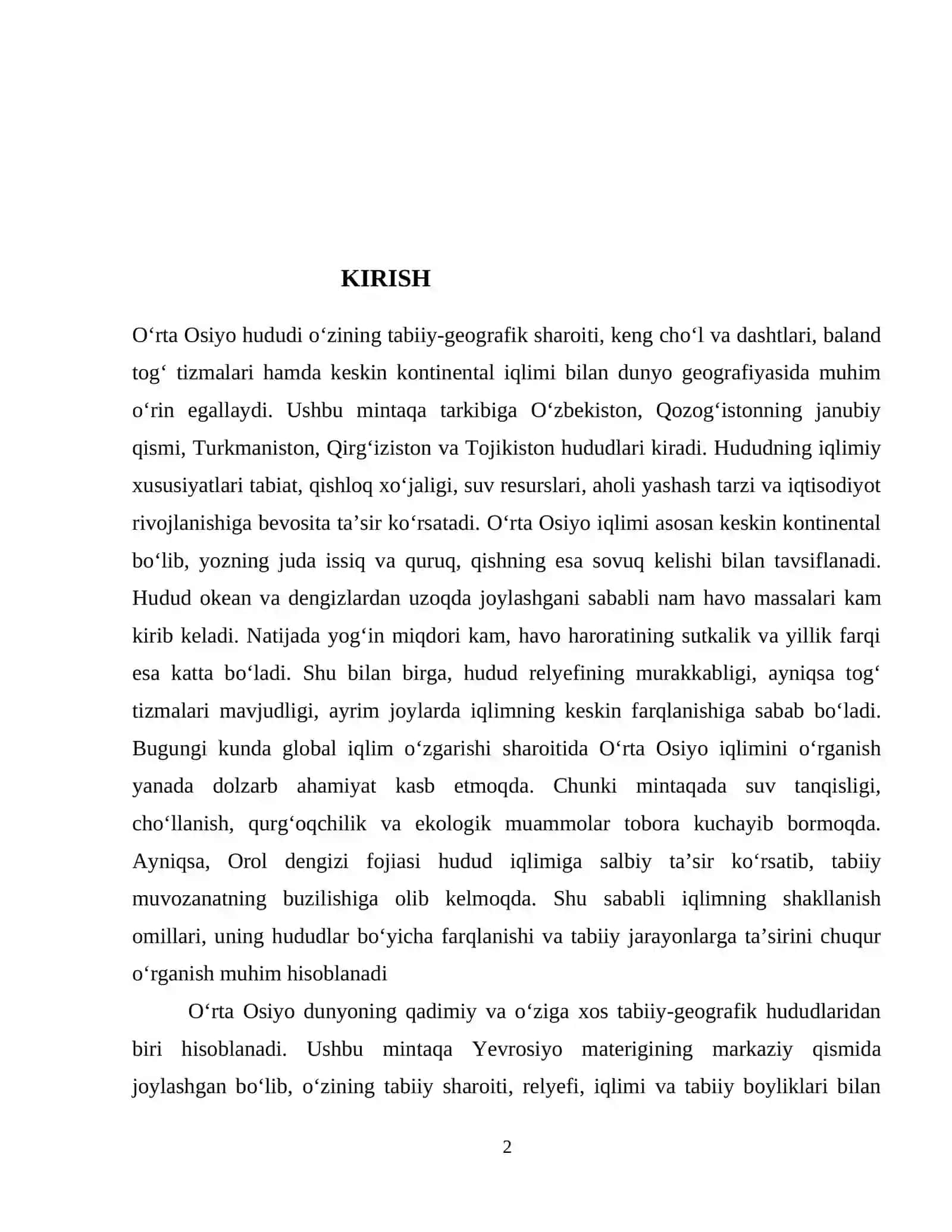 Oʻrta Osiyoning iqlimiy resurslari Kurs ishi 3