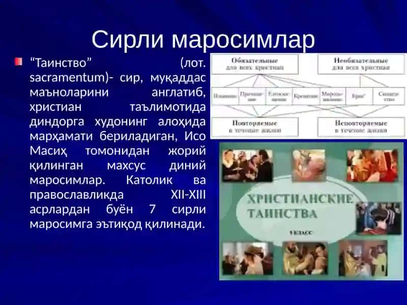 Сирли маросимлар. Xristianlik marosimlari. 3