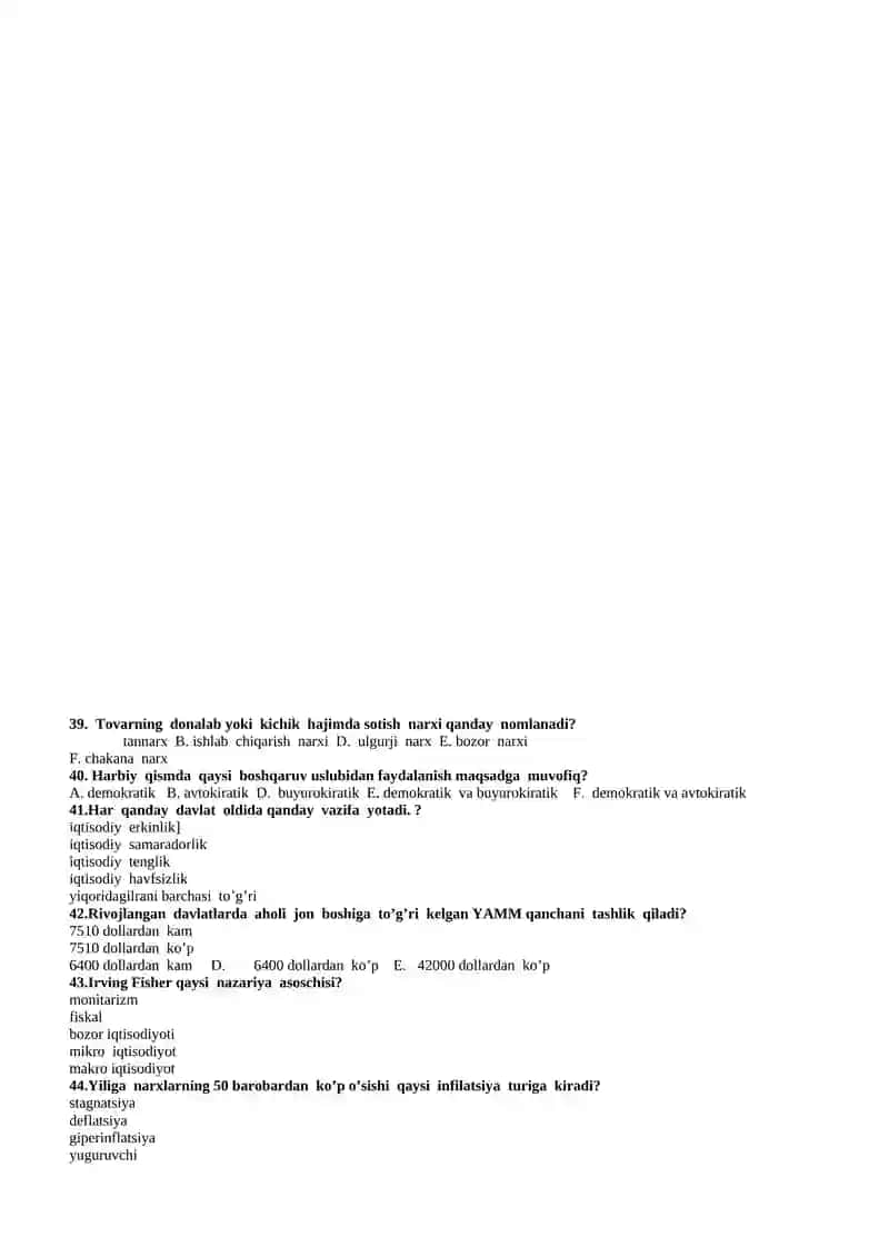 Iqtisodiy bilim asoslari fanidan 9-sinflar uchun Olimpiada nazorat materiallari 3