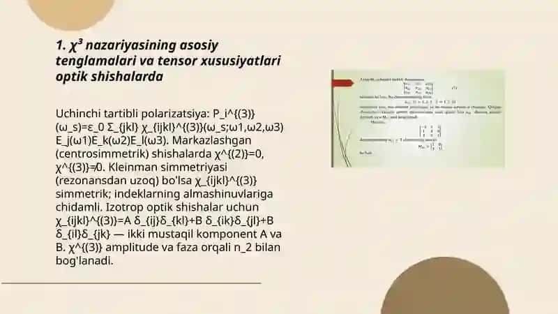 optik shishalarda uchinchi tartibli (nolinear) qabul qiluvchanlik — χ³ nazariyasini aniqlash va amalda hisoblash 3