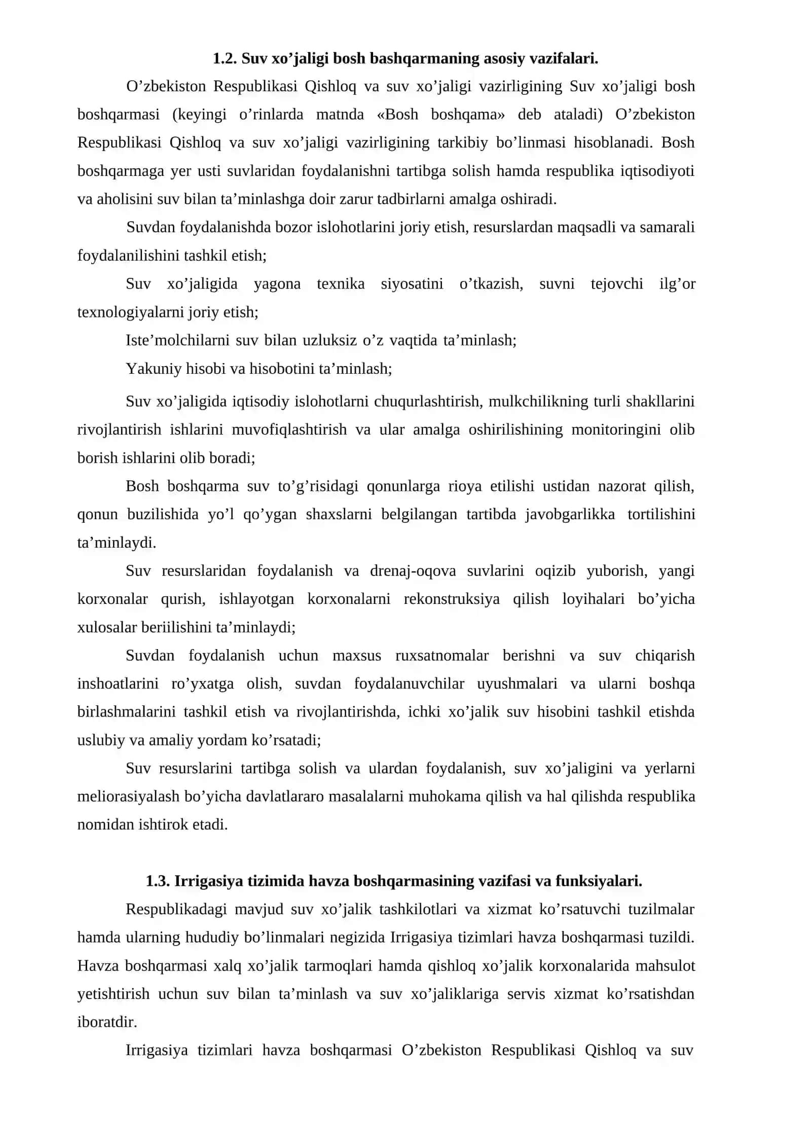 BOB. SUV RESURSLARIDAN FOYDALANIShNING TAShKILIY, IQTISODIY ASOSLARI 3