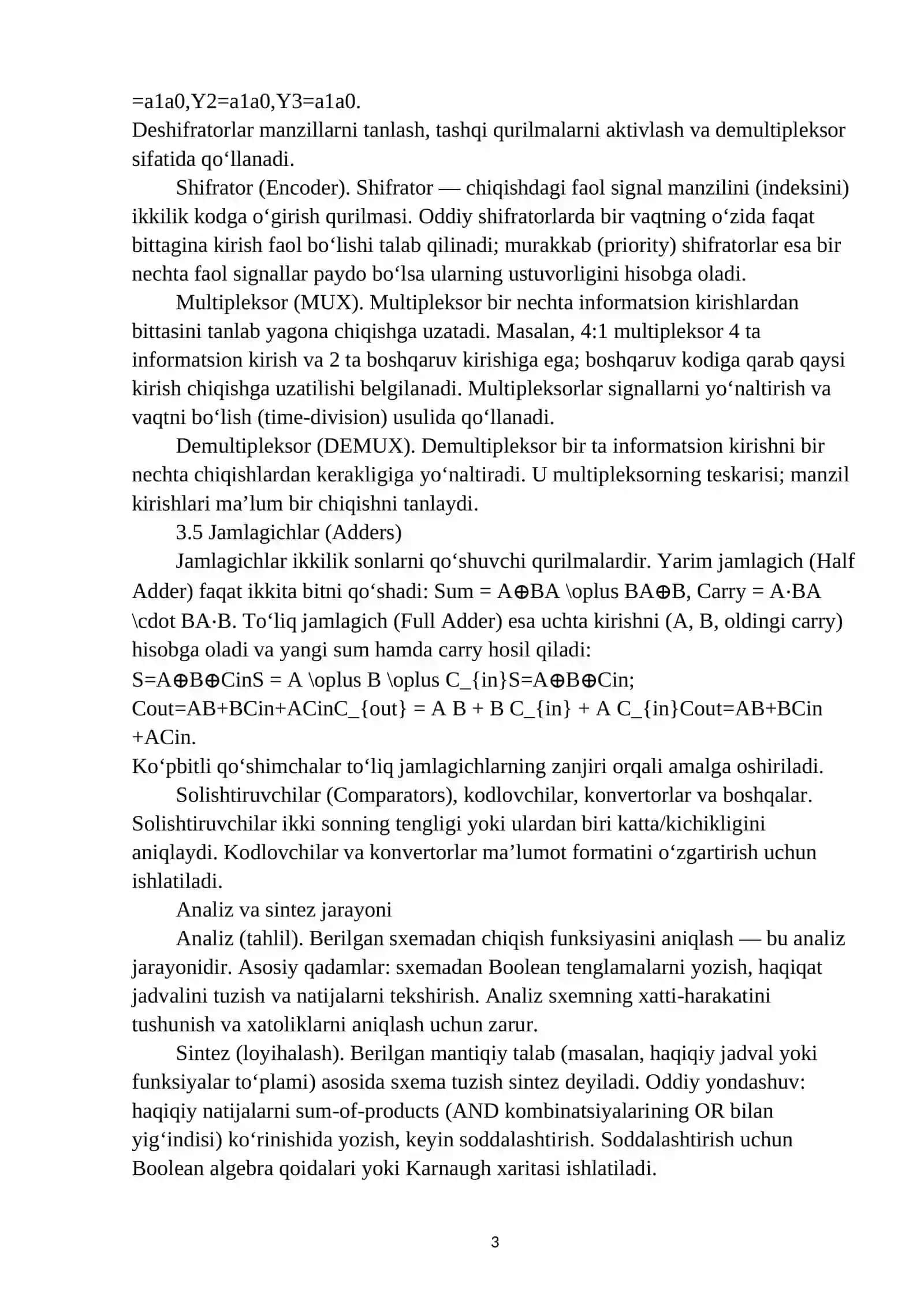 Kombinatsion sxemalarning analizi va mantiqiy tavsifi 3