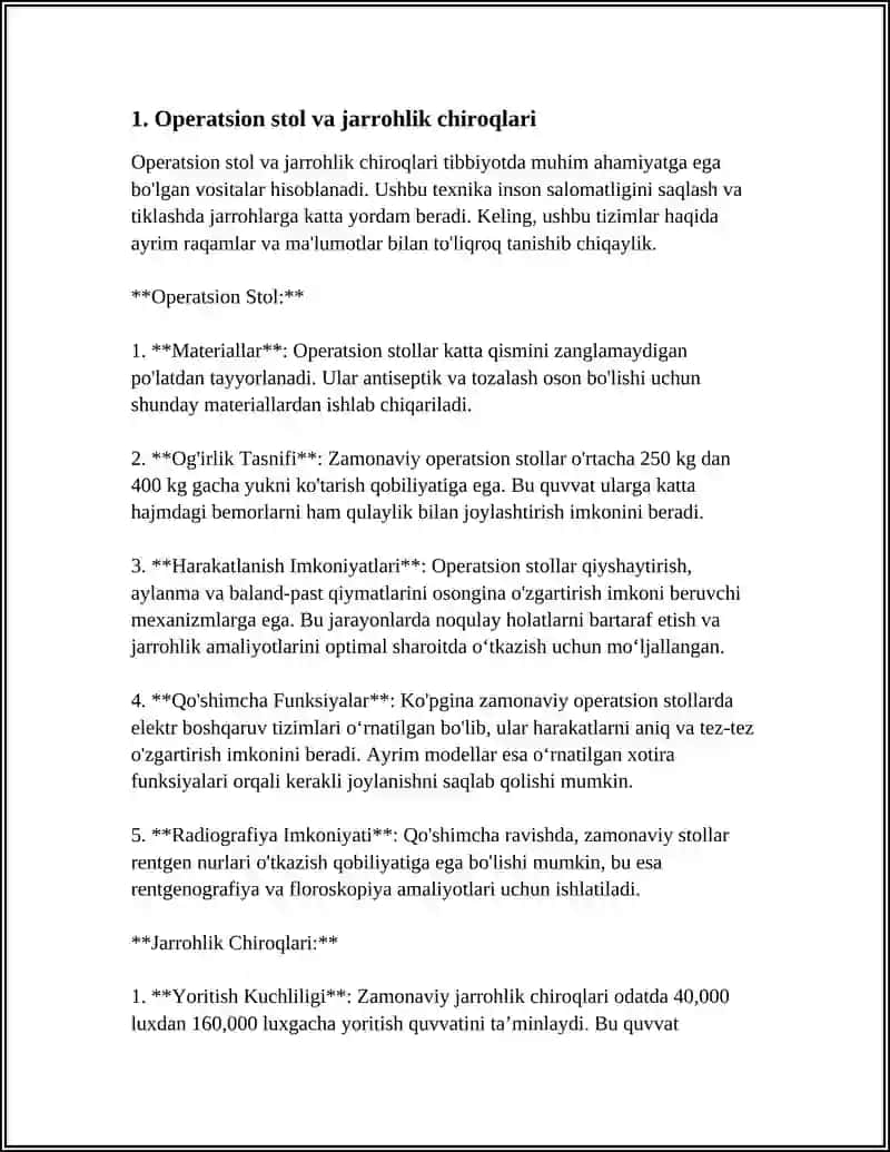 Operatsion stol va jarrohlik chiroqlari 3
