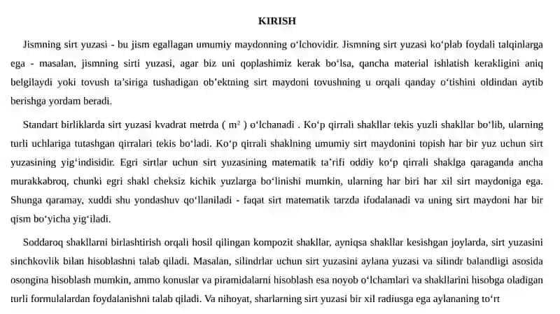 Sirt yuzi va uni hisoblash usullari 3