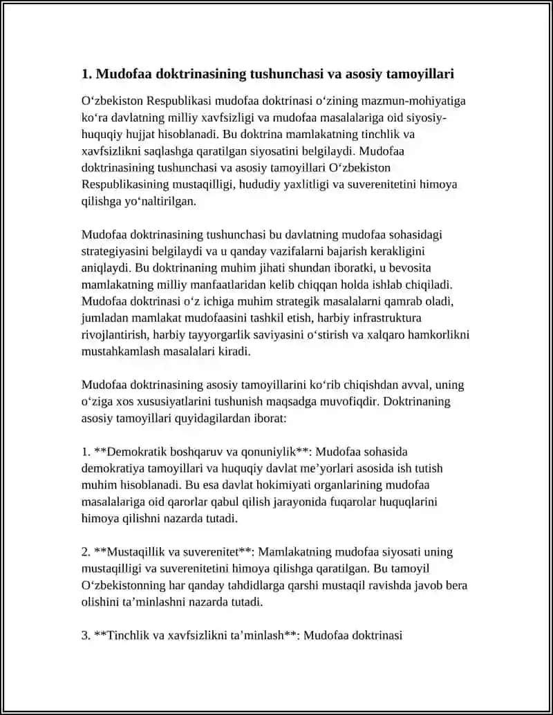 OʻZBEKISTON RESPUBLIKASI MUDOFAA DAKTIRINASI, UNING QONUNCHILIK TIZIMIDAGI OʻRNI VA AHAMIYATI 3
