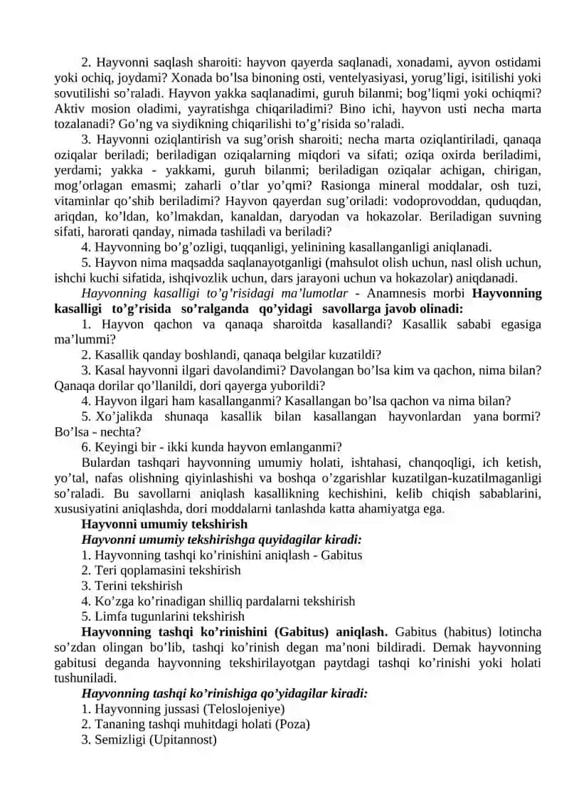 Umumiy diagnostika. Hayvonlarni umumiy tekshirish 3