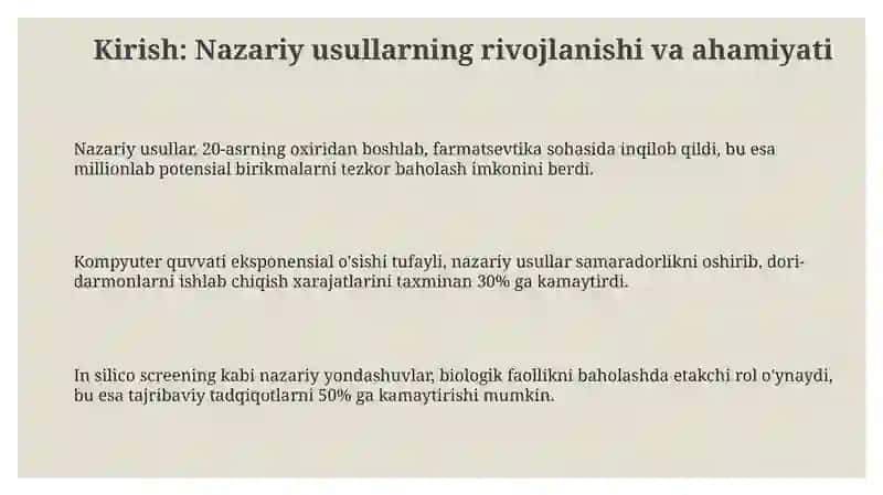Birikmalarning biologik faolligini baxolashning nazariy usullari 3