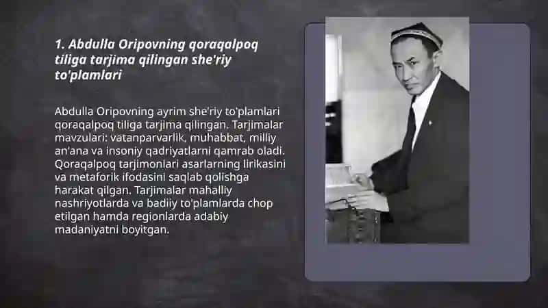 Abdulla Oripovning qoraqalpoq tiliga tarjima qilingan she'riy to'plamlari 3