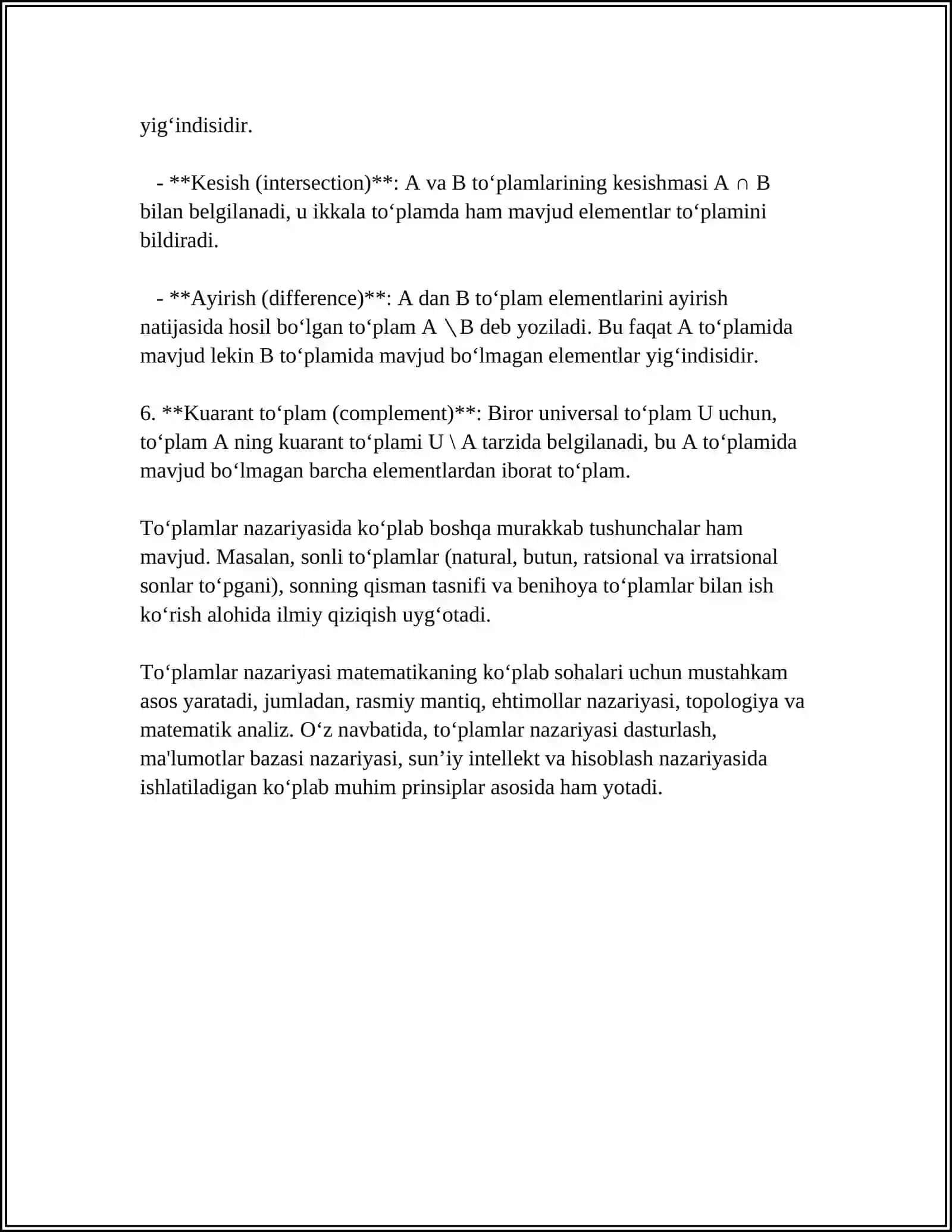 TOʻPLAMLAR USTIDA MATEMATIK AMALLAR 4