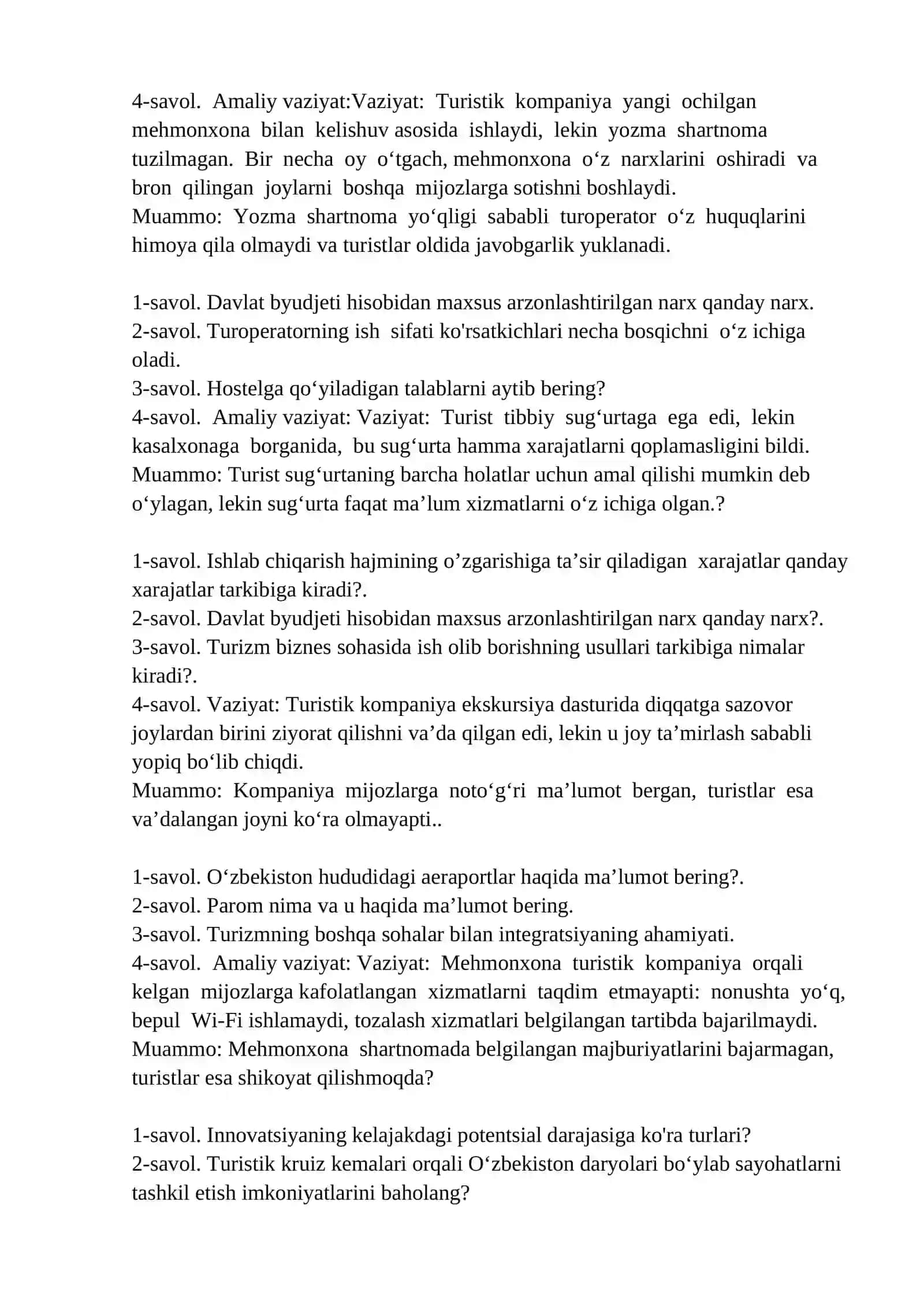 MEHMONXONA XO’JALIGINI TASHKIL ETISH VA BOSHQARISH TAʼLIM YOʻNALISHINING MAXSUS (MAJBURIY) FANLAR BO’YICHA YAKUNIY DAVLAT ATTESTATSIYASI SAVOLLAR KITOBI 4
