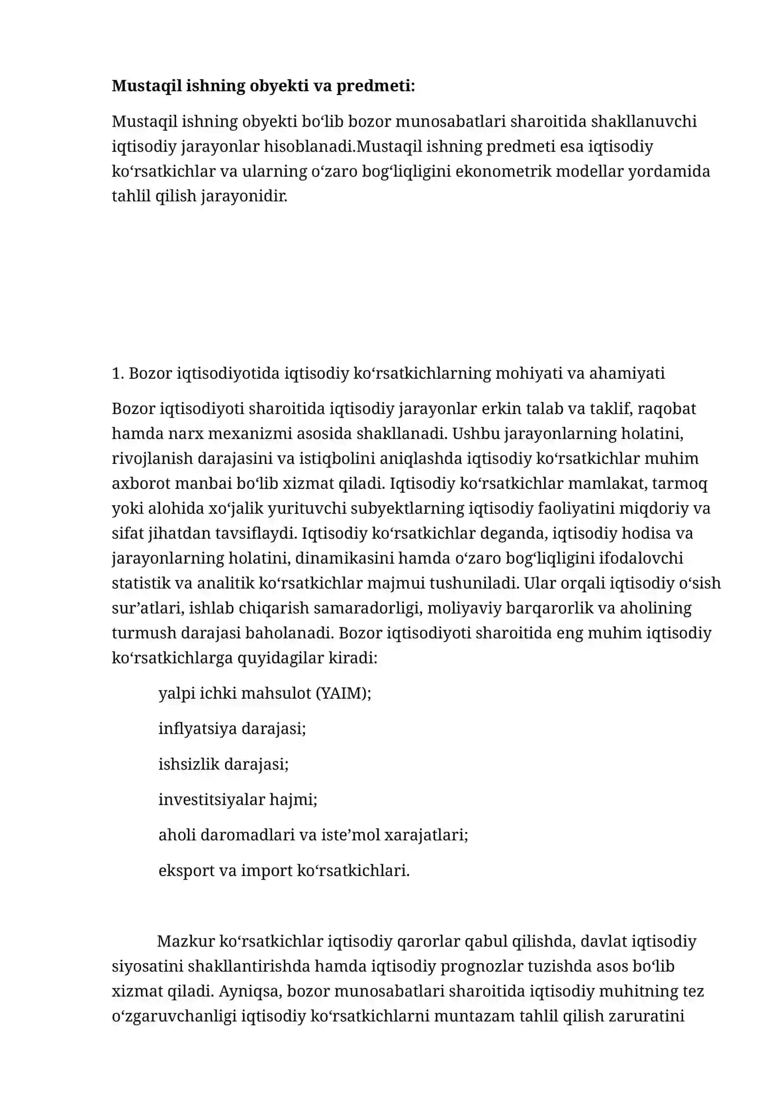 Bozor iqtisodiyotida iqtisodiy ko’rsatkichlarning mohiyati va ahamiyati 4
