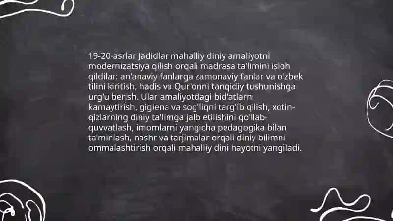 Jadid ma'rifatparvarlarining o'lka ijtimoiy-ma'naviy hayotida tutgan o'rni 4