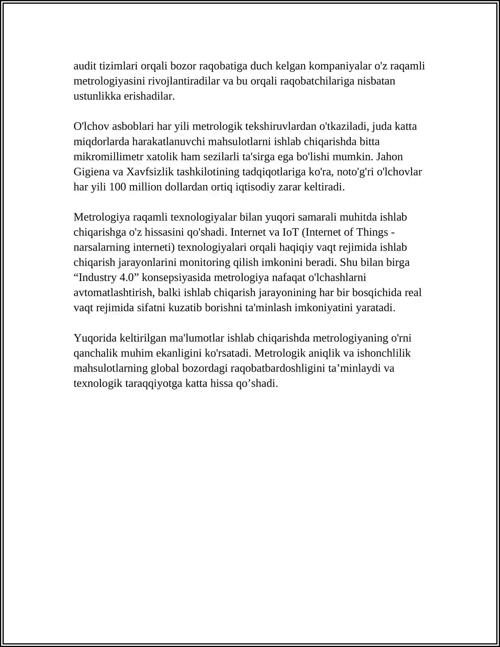 ISHLAB CHIQARISH VA UNING TARMOQLARIDA METROLOGIK XIZMATNING AXAMYATI 4
