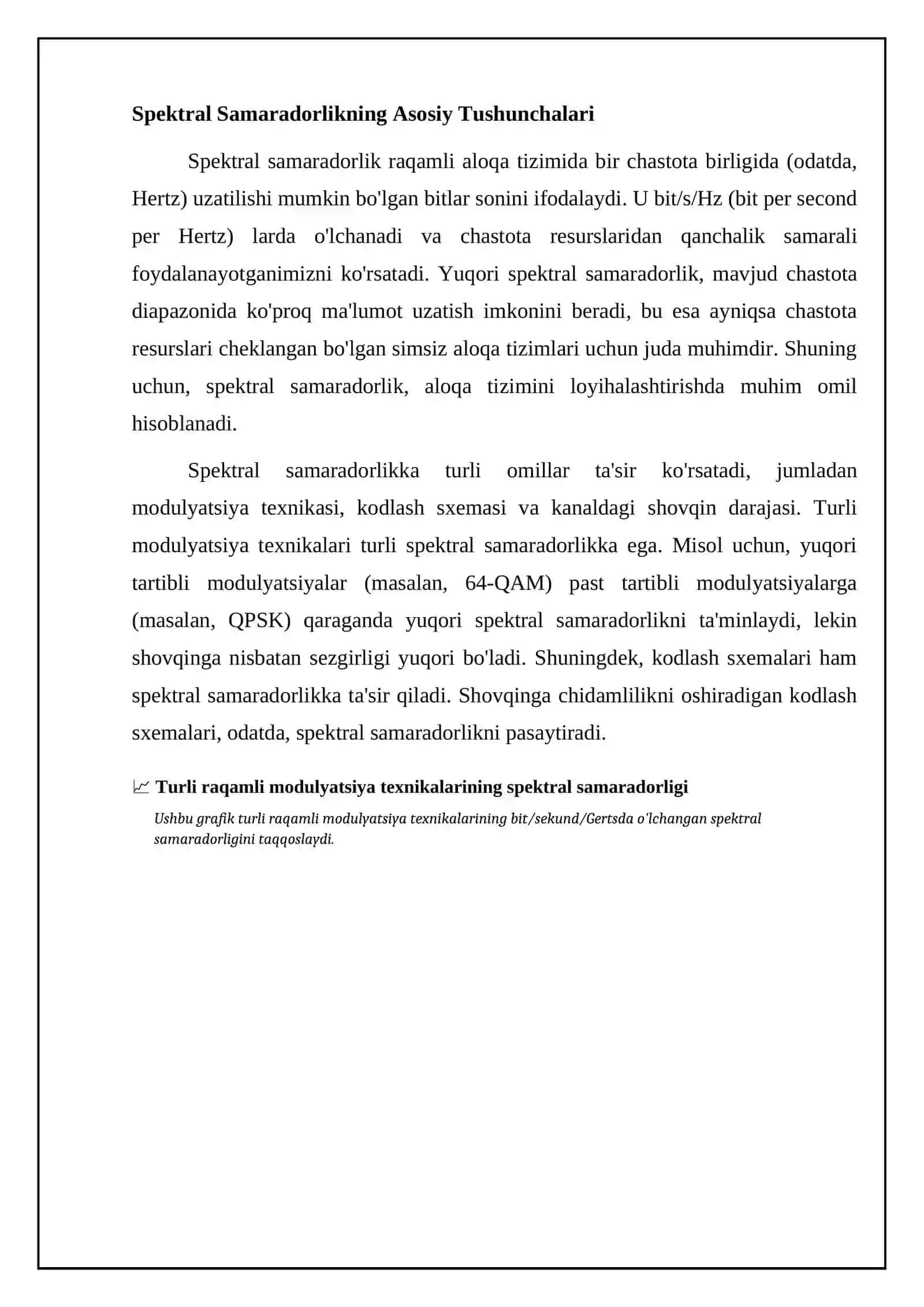 Raqamli modulyatsiya texnikalarining spektral samaradorligi: Asoslar va taqqoslash 4