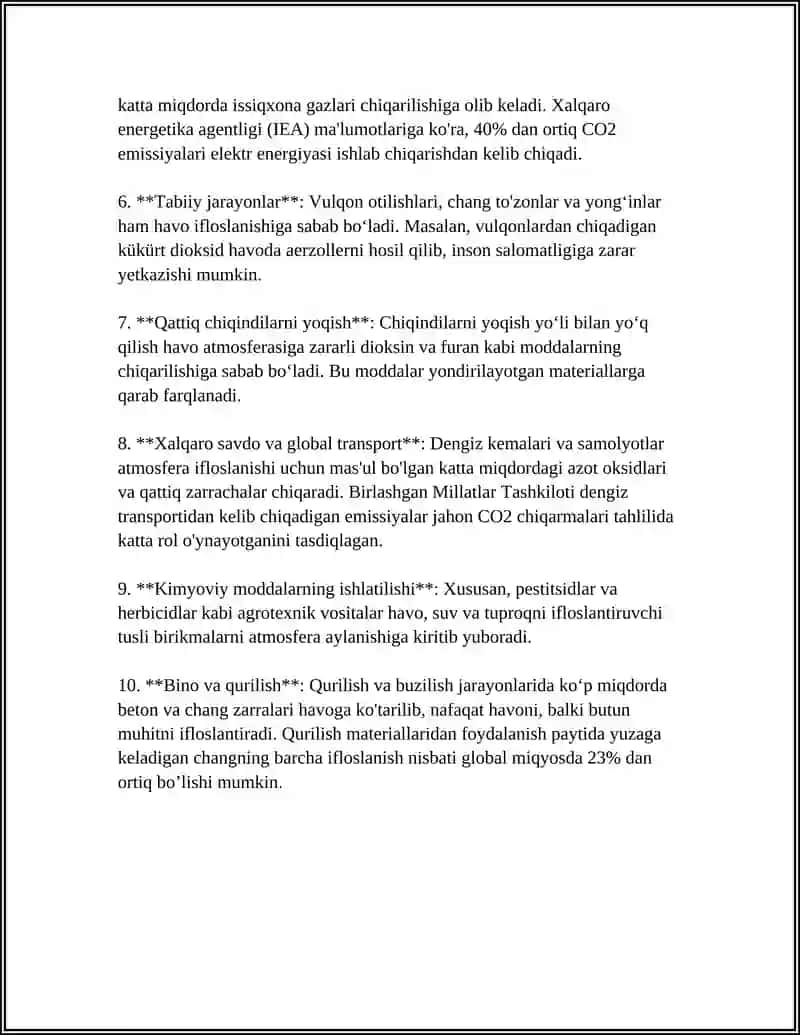 HAVO MUHITINING IFLOSLANISHI VA UNING OQIBATLARI. ATMASFERA HAVOSINI MUHOFAZA QILISH 4
